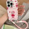 Bolsa de Cartão com Cordão Pendurado Capa de Telefone Saia Vermelha Urso para Apple 17PROMAX Casal Furo Grande Capa de Telefone Bolsa de Cartão Simples