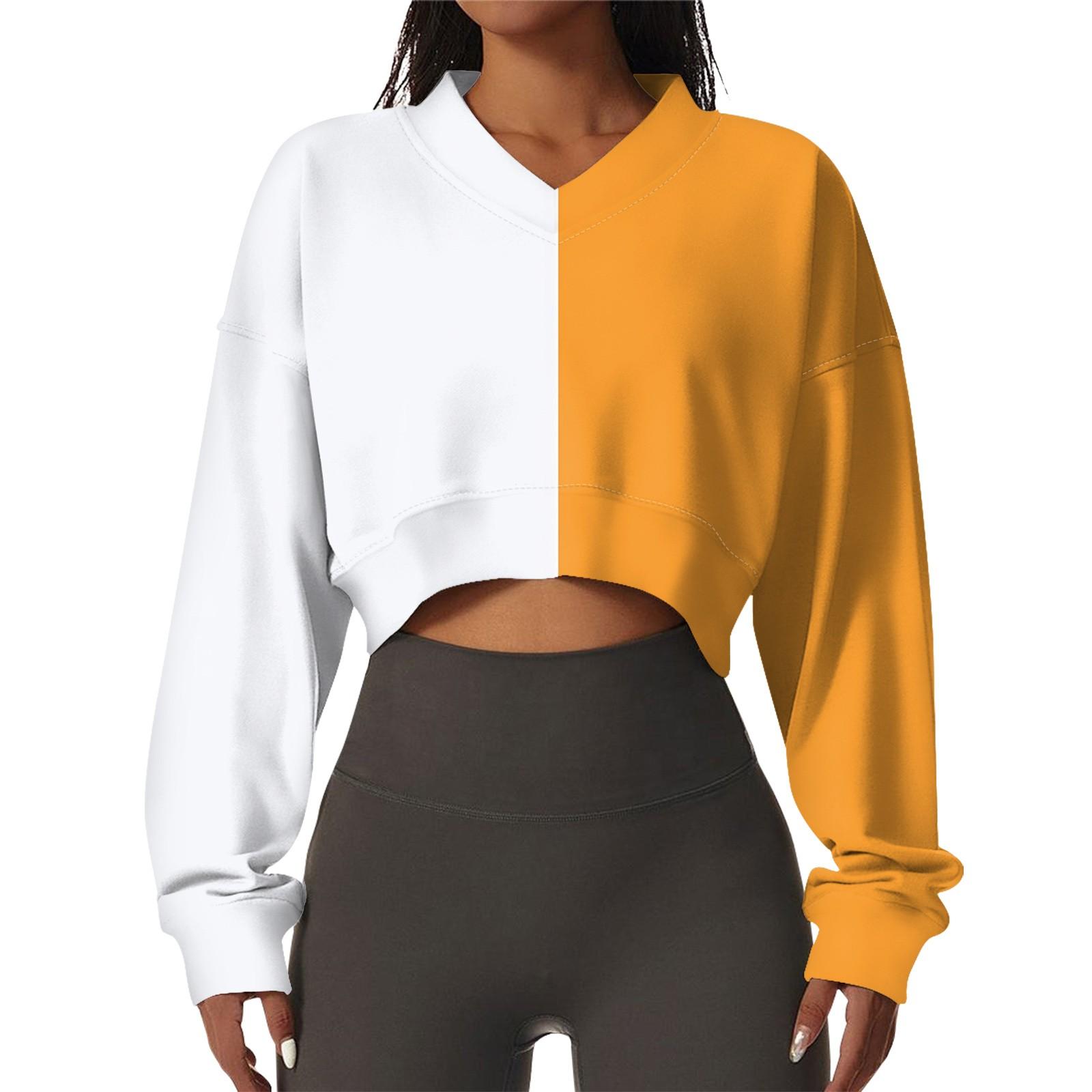 

Женская повседневная модная сексуальная удобная спортивная толстовка с V-образным вырезом и длинным рукавом в полоску с графическим принтом XL шафрановый