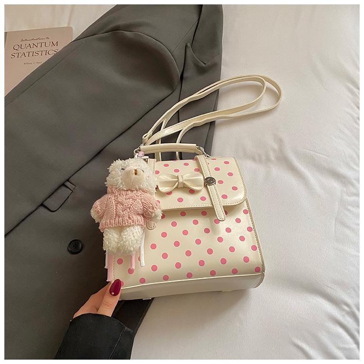 Schoolbag Handsome Rice Home Korean Version Cute Polka Dot Backpack Women's Exquisite Sweet Bow Small Square Bag Fashionable Portable Backpack