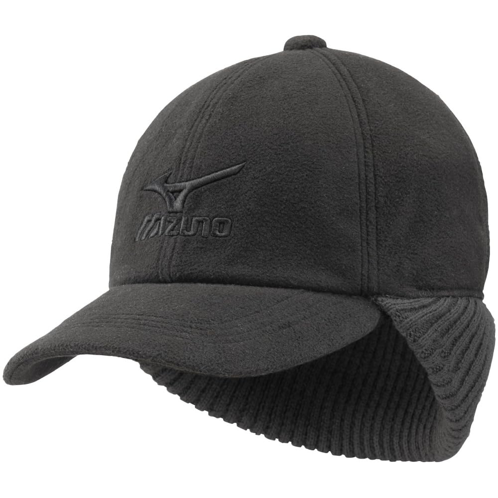 Mizuno Breath Thermo Fleece Cap with and Unisex Earmuffs, Moisture-Wicking Heat-Generating Hat, C2JWA601, Black, (Head Circumference 55-60cm)