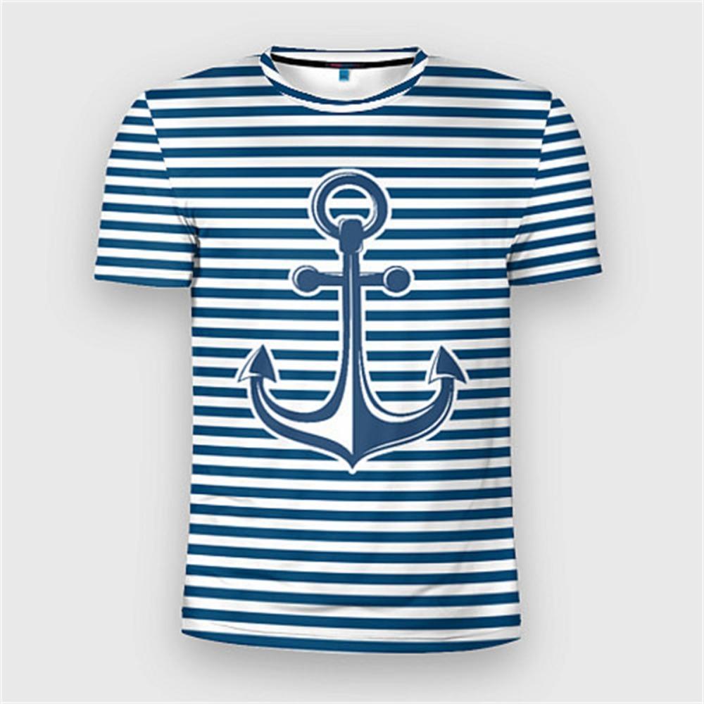 Simple Fashion Anchor Striped T Shirts For Men Summer Trendy Streetwear 3D Printed T-shirts Cool Streetwear Hip Hop Tees Tops