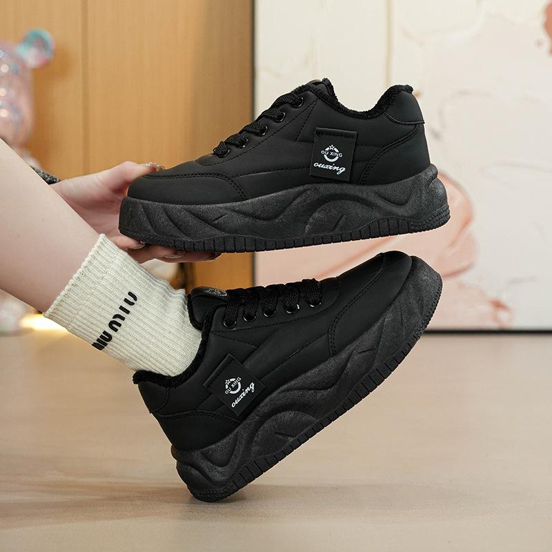 

Winter new velvet cotton shoes thick sole heightening thermal casual board shoes student sports shoes street fashion H 35 чёрный