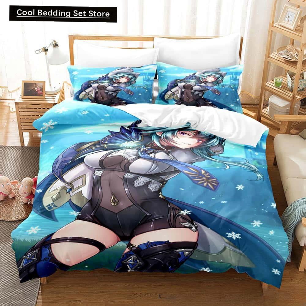 Kawaii Anime Genshin Impact Eula Lawrence Bedding Set Single Twin Full Queen King Size Bed Set Adult Kid Bedroom Duvetcover Sets