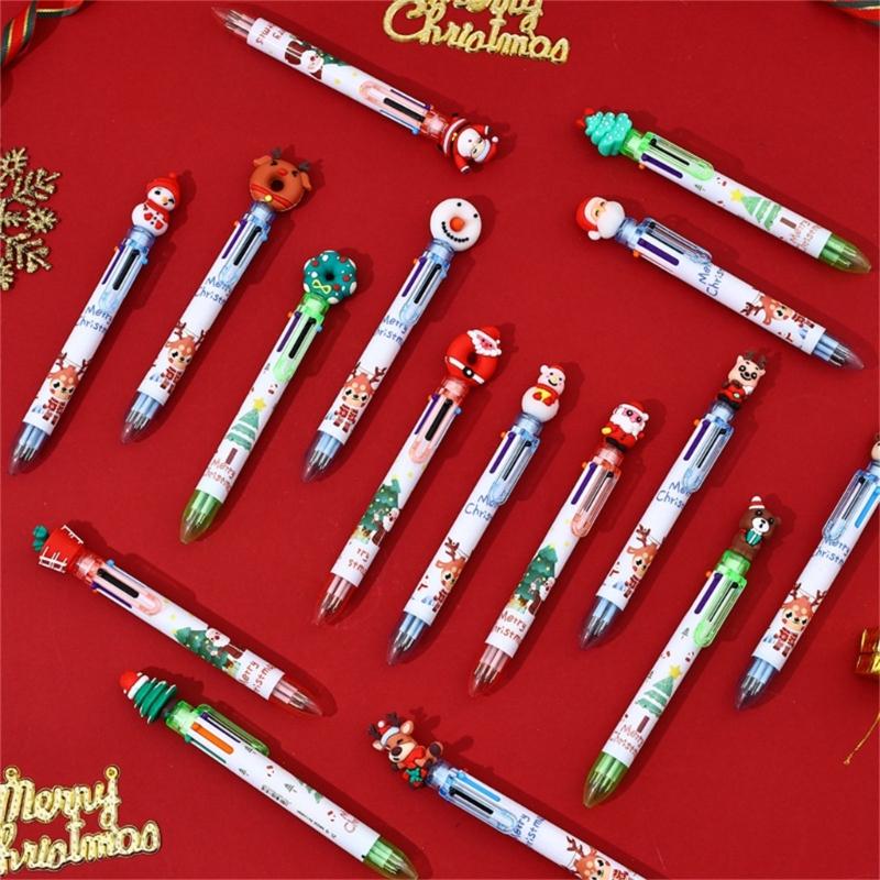 10Pcs Christmas Multicolored Pen 6 Color-in-1 Writing Pens Retractable Colored Ballpoint Pen for Color Coding Journaling