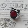 Gothic Black Hollow Out Metal Red Black Glass Crystal Adjustable Opening Wide Rings for Women Men Retro Finger Jewelry Accessory