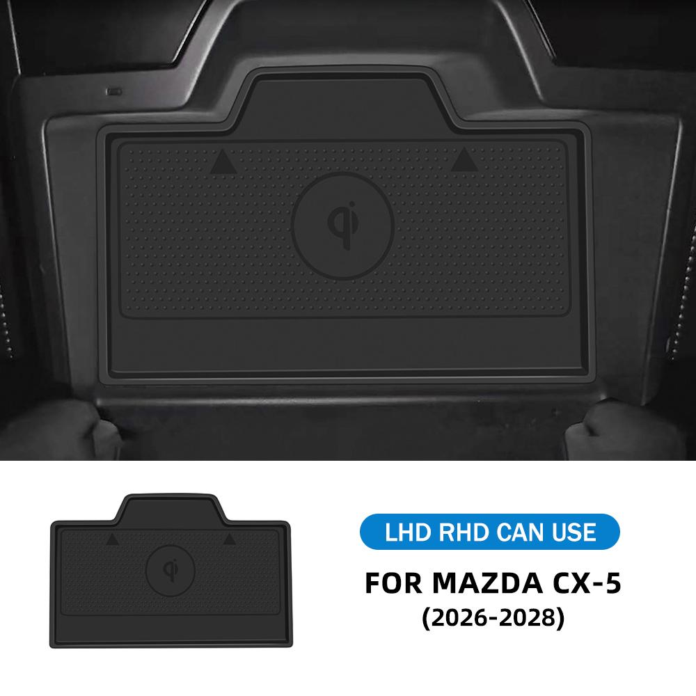 Premium Silicone Wireless Charging Pad for Mazda CX-5 2026-2028 Center Console Interior Moulding - Black