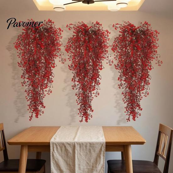 High End Festive Room Accents Artificial Hanging Red Admiralty Rattan, Realistic Simulation Plant, Decoration Flexible Bendable Christmas Garland