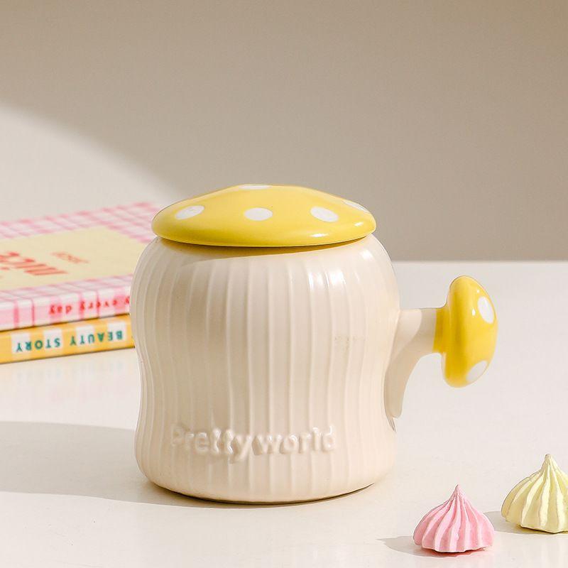 

European Ceramic Mushroom Coffee Cup with Lid Cute Ceramic Mushroom Mug Exquisite Afternoon Tea Floral Tea Latte Coffee Cup New 301-400ml
