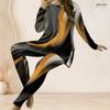 Women Plus Size Two Piece Pant Set Round Neck Long Sleeve Printed Pink Purple Longline Top And Fitted Pants