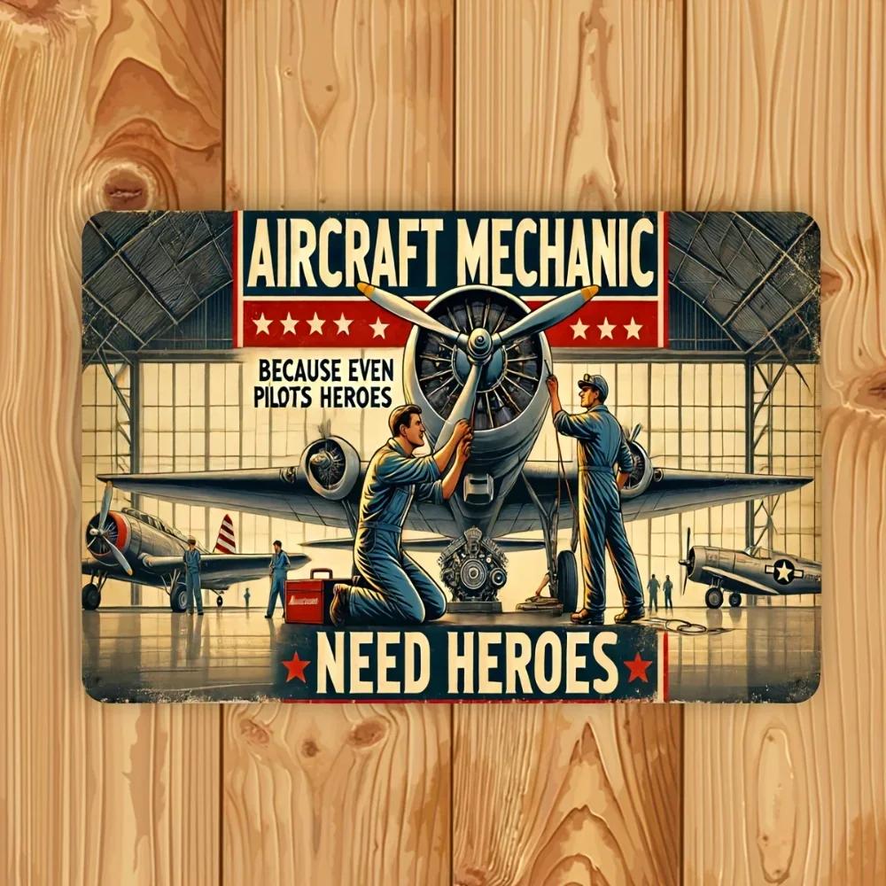"AeroGuardian Pro: Vintage Aircraft Mechanic Aluminum Plaque | Military Aviation Wall Art for Hangars & Maintenance Bays"