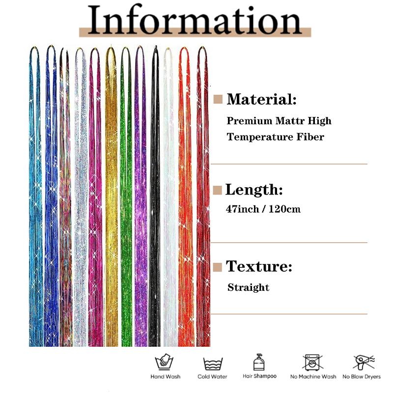 Colorful Wig Extensions, Gold Wire Strips, Rainbow Extensions, Sparkling Braided Hair Ropes, Synthetic Wigs for Party Use