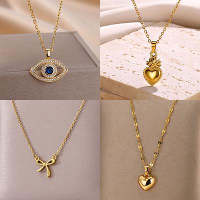 Zirkon Böser Blick Anhänger Halsketten für Damen Edelstahl Goldfarbe Halskette Trend Ästhetik Glücklich Türkischer Schmuck Geschenk