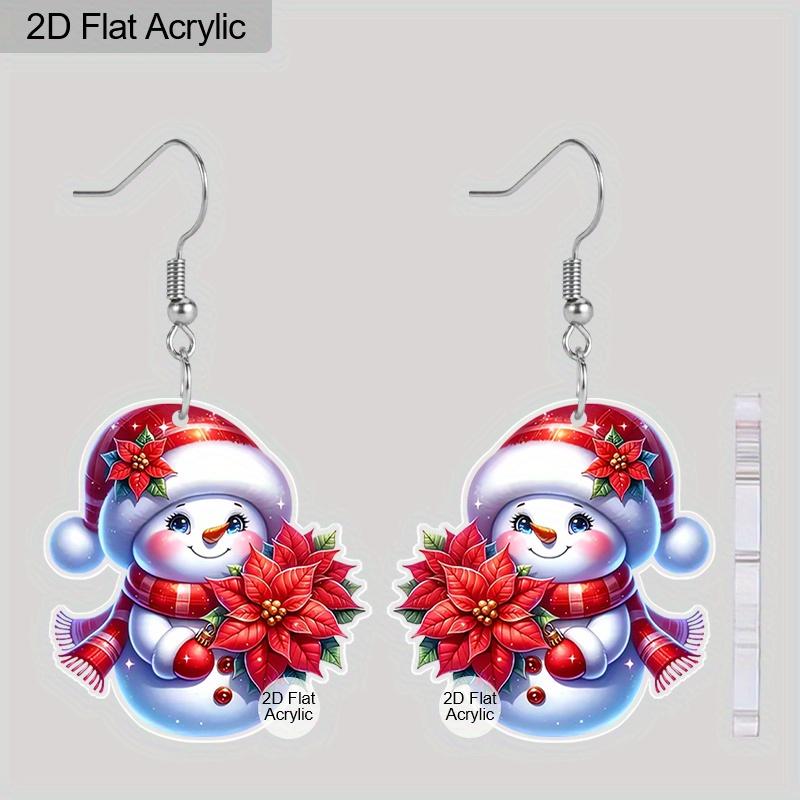 

2D Плоские Акриловые Рождественские Красные Цветы Снеговик Подвески Серьги Женские Рождественские Украшения Аксессуары для Праздничной Вечеринки