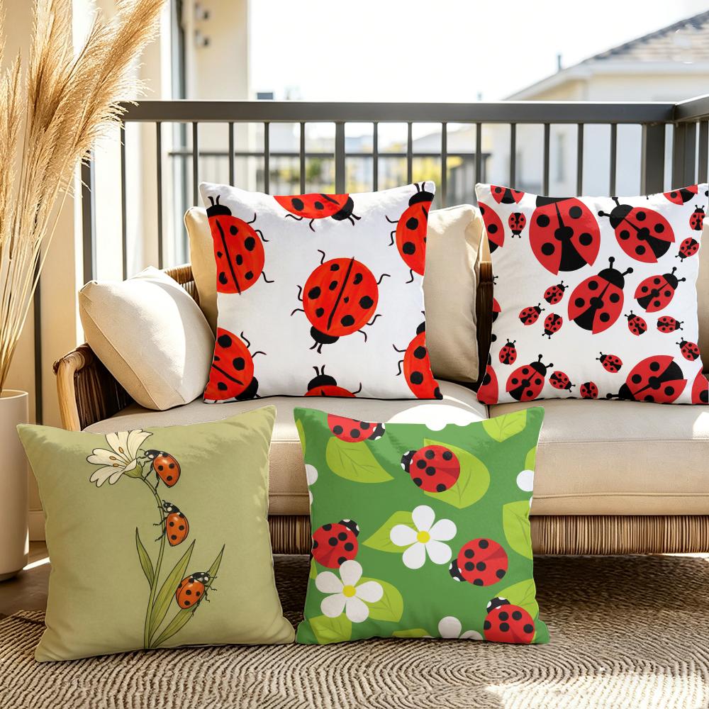 Cute Cartoon Ladybug Cushion Cover Summer Linen Pillow Case Organic Fabric Cushion Cover DoubleSided Print Sofa Home Decor