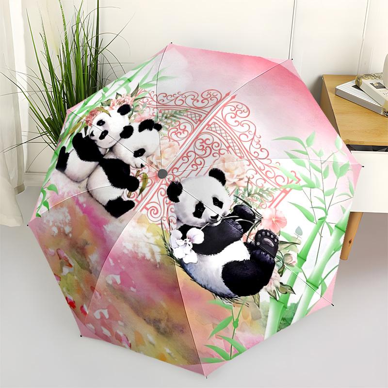 1pc Panda Garden Decor Automatic Open/Close Umbrella, Compact Travel Umbrella, 8-Rib Sturdy Frame - Ideal Gift for Friends Yy251118013