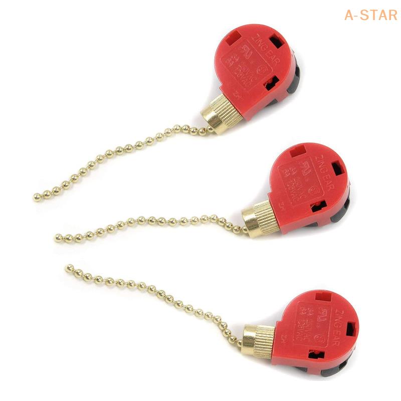 Red Ceiling Fan Switch 3 Speed 4 Wire ZE-268S6 Fan Pull Chain Switch Replacement Speed Control Switch Plastic + Metal