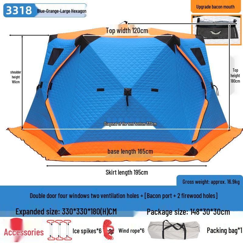 Hexagonal Winter Ice Fishing Tent - Cotton, Thickened, Warm, No-Assembly Needed