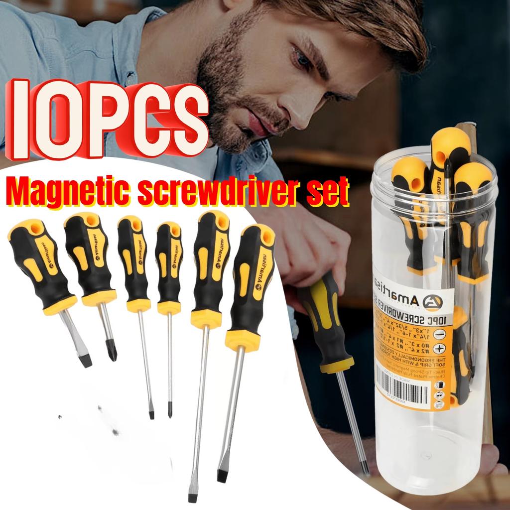 10PCS Multipurpose Handle Screwdrivers Set With Magnetic Insulated Security Repair Hand Tools Cross/Straight Type Screw Driver
