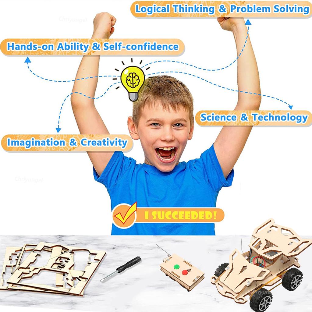 DIY Wooden Remote Control Car Wooden Four Wheel Drive Racing Assembling Science Experiment Kits KIDS STEM Educational Toy