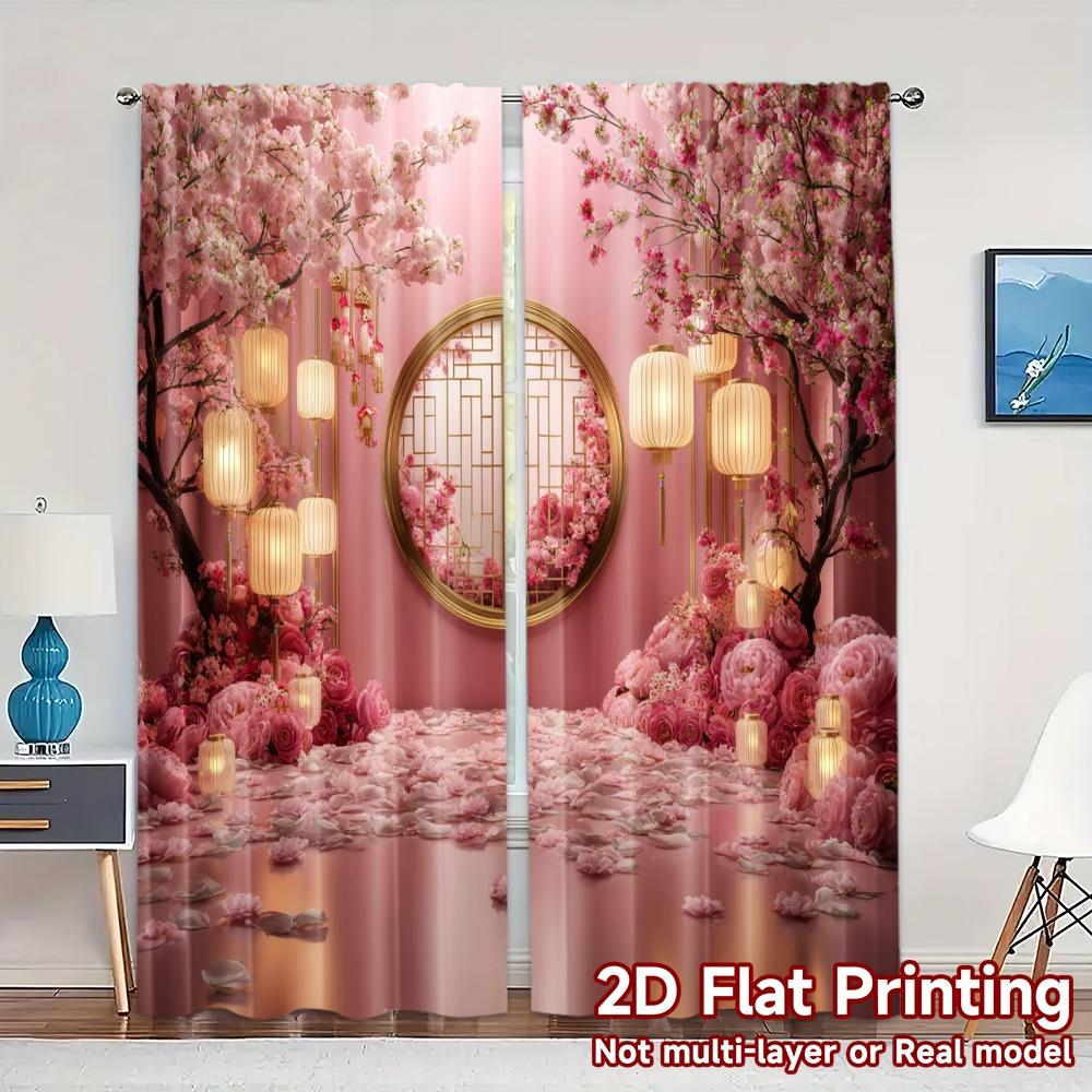 

Set Of 2 Flat Printing Curtains Without Rod Blossom Serenity Popular Fabric Home Decor Ldeal Curtain With Semi Sheer Polyester W100*H70(CM)-Rod Pocket&1PCS