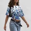 Women's Crew Neck Pullover T-Shirt Floral Print Short Sleeve Casual Loose Fit Top Lightweight Summer Tee