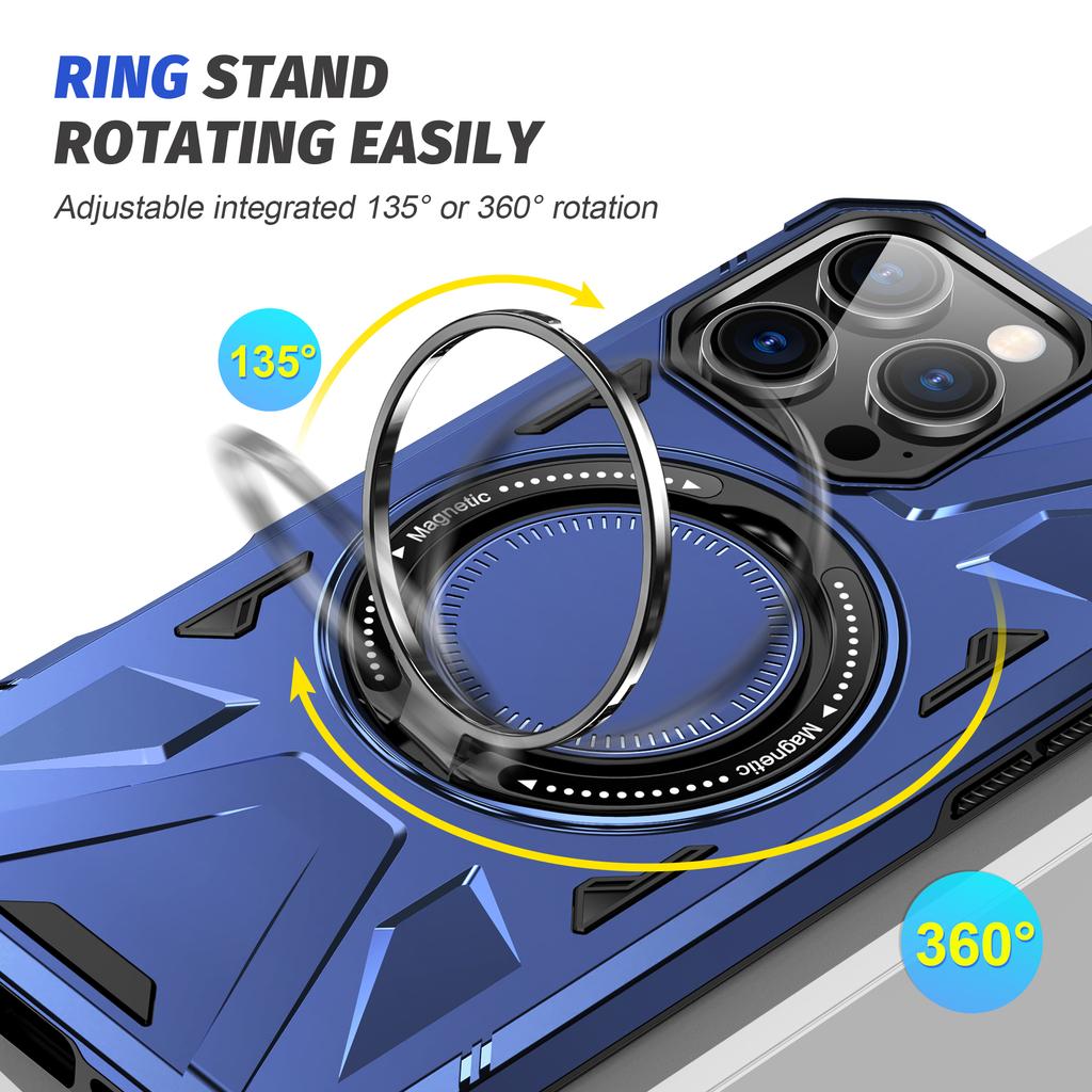 For iPhone 16 Pro Magnetic Case TPU+PC Ring Kickstand Anti-Drop Phone Cover