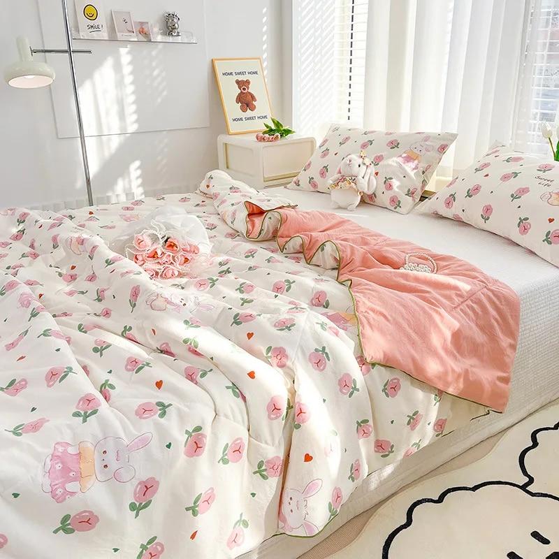 Summer Thin Quilt Home Textile Kids Lightweight Soft Comforter Washable Air Conditioning Quilt Queen Size Summer Cooling Blanket