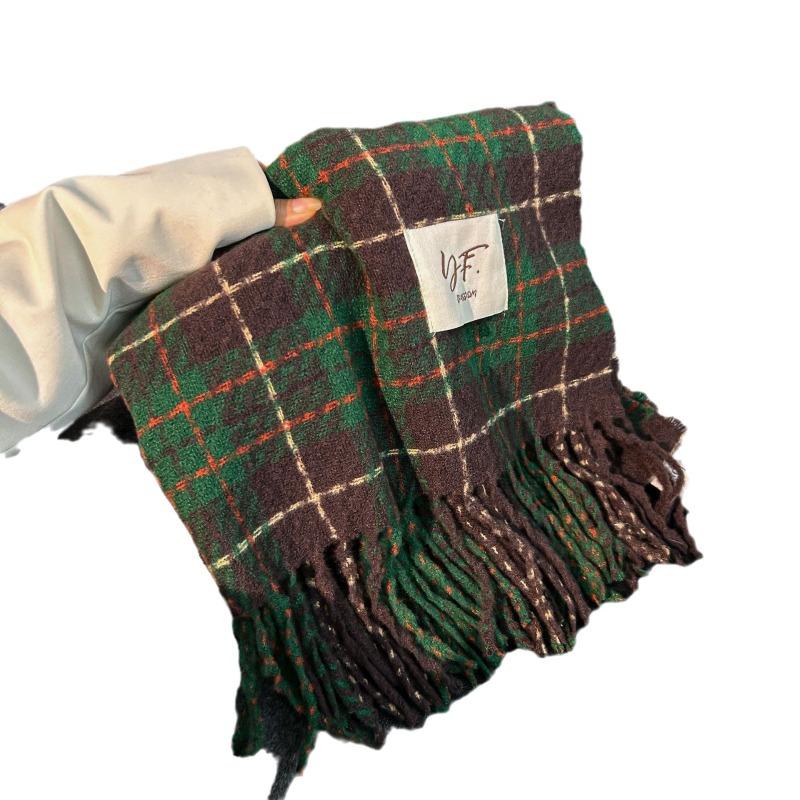 Autumn and winter new Maillard imitation cashmere plaid scarf women's winter senior sense versatile shawl thickened warm scarf