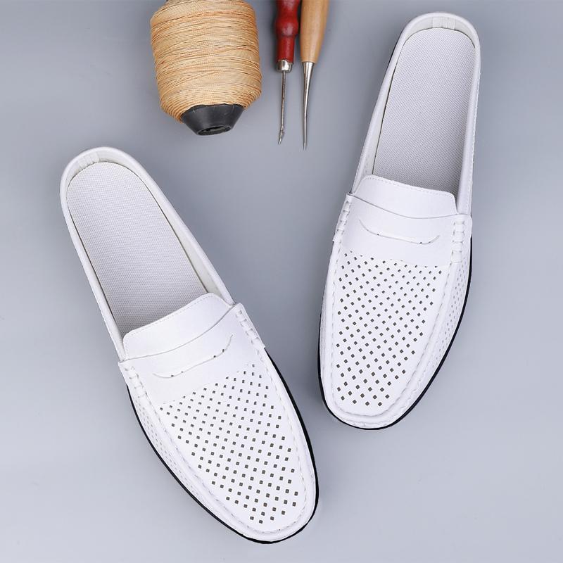 Men's Outdoor Slippers Hollow Out Loafers for Men Fashion Leather Sandals Shoes Breathable Causal Beach Shoes