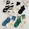 Women's Mountain and Sea Socks, Patterned Mid-calf Socks, Trendy Socks, Striped Checkered Socks