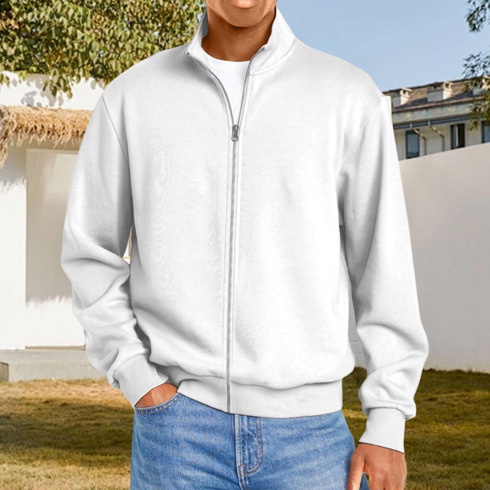 Men Full Zip Up Casual T Shirt Long Sleeve Loose Fit Tops Fall Fashion Regular Fit Cardigan Tops XL 2316₽