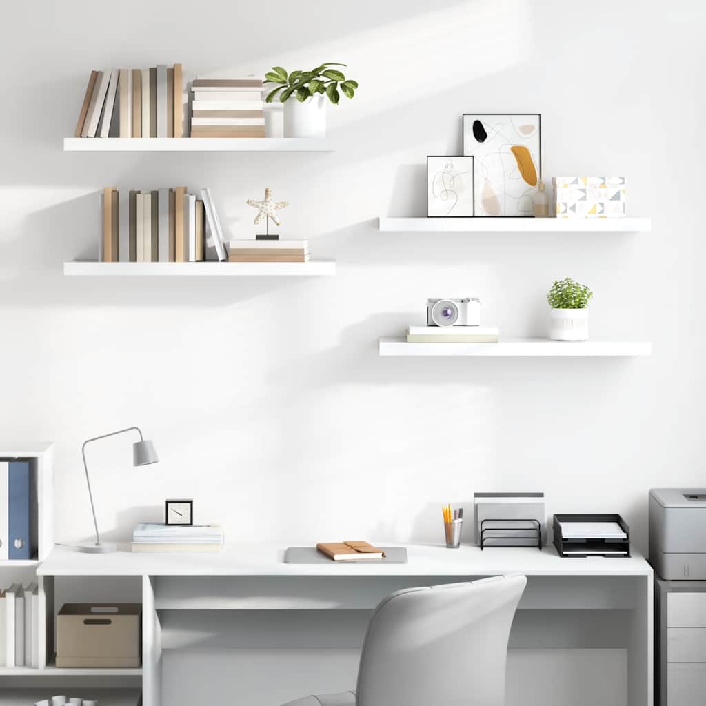 Floating Shelves Set 4 pcs High Gloss White 90 x 23.5 x 3.8 cm MDF