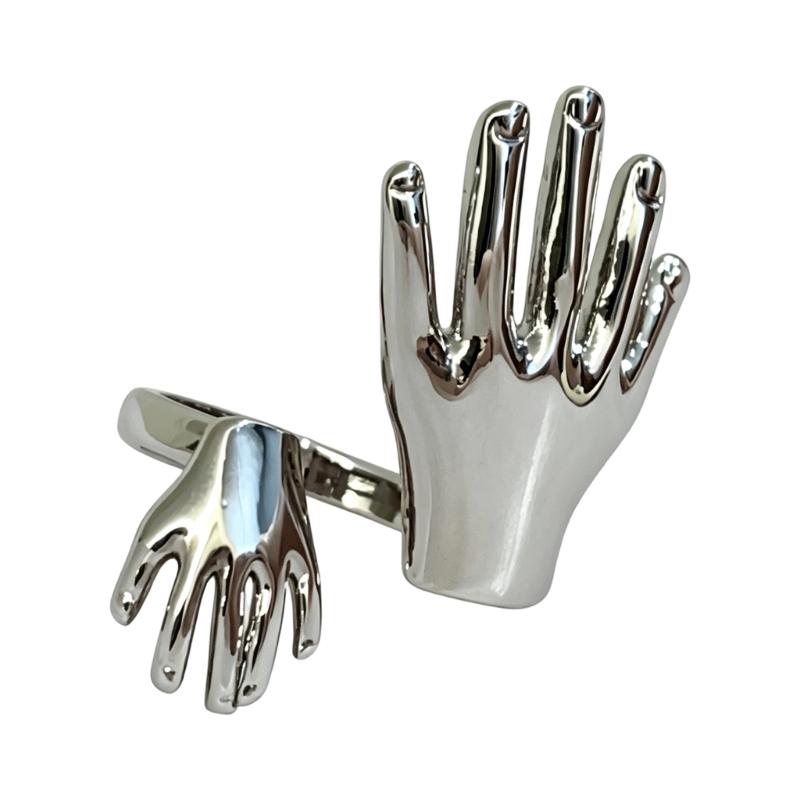 Adjustable Statement Ring with Abstract Hand Design, Open Band Alloy Jewelry for Daily Wear, Date Styling, Party Looks
