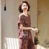 Middle-Aged Women's Floral Print Short-Sleeve Two-Piece Set