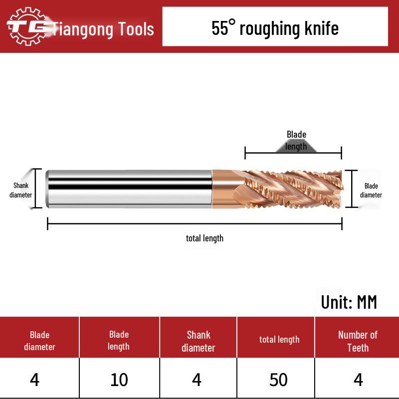 

Tiangong 55° 4-кромочная фреза из вольфрамовой стали, концевая фреза из карбида стали, 3-кромочная волновая фреза с алюминиевым покрытием