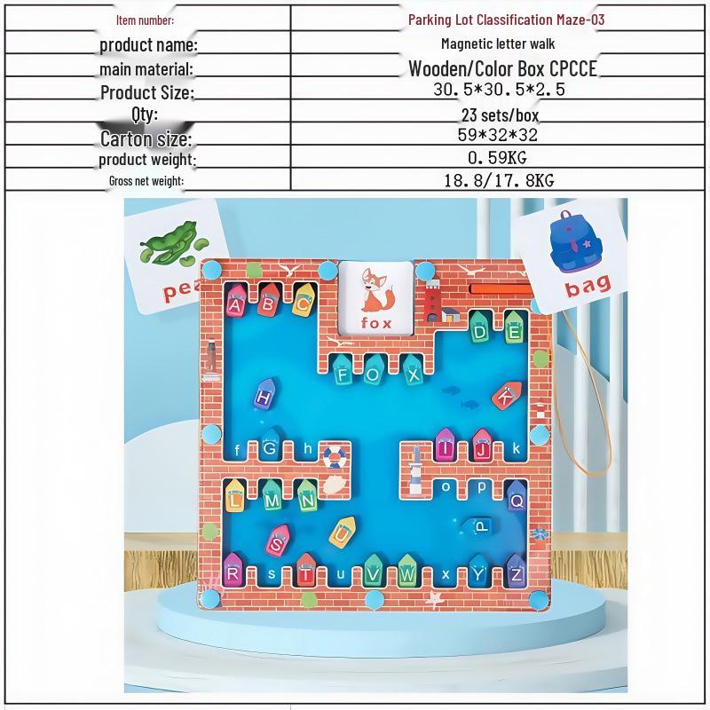 Magnetic Maze Car Parking and Alphabet Game for Spelling and Recognition