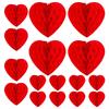 16Pieces Red Paper Heart Honeycomb Ball Decors for Home Office Romance Event Valentine's Day Special Event DIY