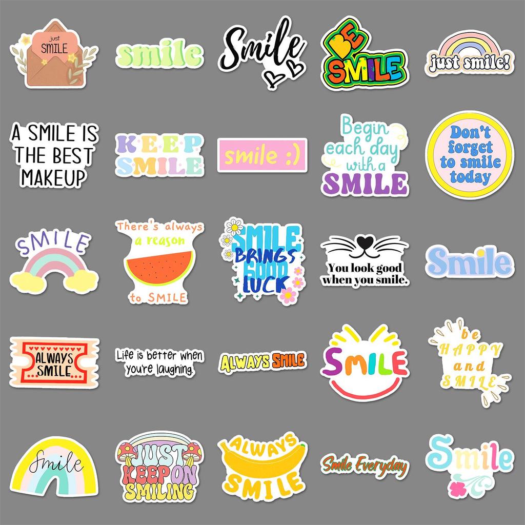 51-Piece Inspirational Smile Stickers: Joyful, Positive, Waterproof English Sentences for Journals