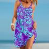 Abito da spiaggia da donna, mini abito da spiaggia, stampa gialla a mulino a vento, casual, moderno, senza maniche, vestibilità ampia, all'aperto, quotidiano, rosa, blu, estate