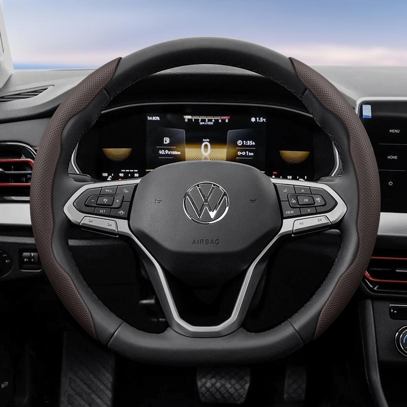 Suitable for Volkswagen Breathable Hole Leather Steering Wheel Cover Segmented Quick Release Design Non-Slip Durable Polo Golf 6 up Gol Scirocco