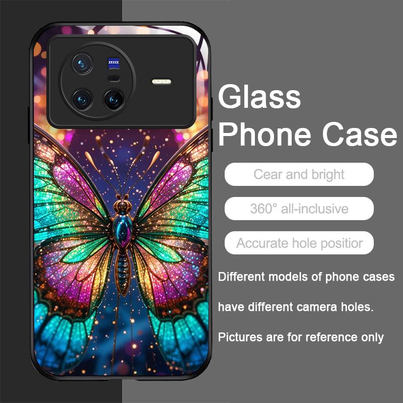 Luxury Colorful Butterflies Pattern Tempered Glass Phone Case for OPPO Reno 13F 12 11 10 Pro Plus Find X8 X3 Lite A94 A58 Cover