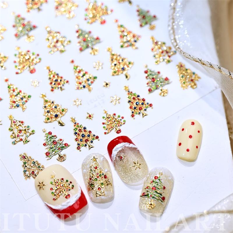 Cute Christmas Style Ball Colored Lights Christmas Tree Nail Art Print Stickers Manicure Decals Stickers Nail Decor Gift