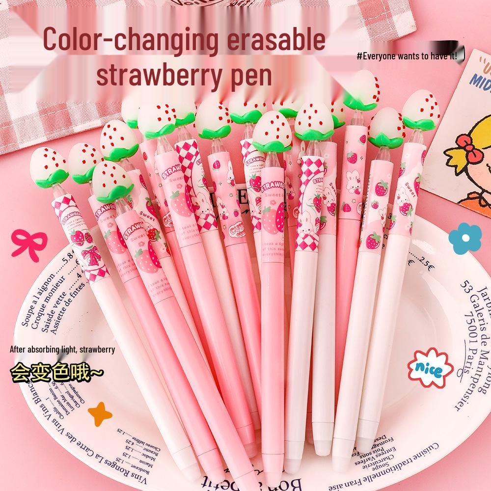 Strawberry Color-Changing Erasable Pen - Cute Heart Twist Ballpoint for Students