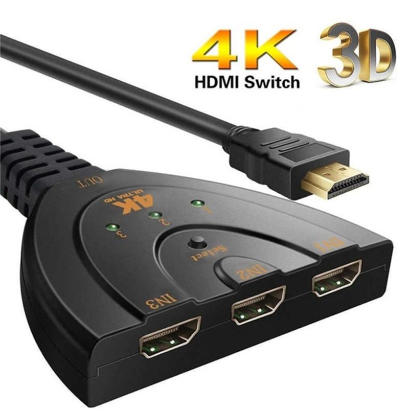 for 3-Port HDMI Splitter Switcher with Pigtail Cable Supports 4K 2K 1080P 3D Player DVD HDTV 3-in
