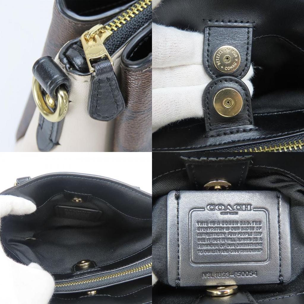 Used COACH Shoulder Bag F50054 Signature leather Dark brown black 2WAY