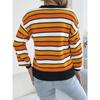 Maglione da Donna Casual a Blocchi di Colore con Strisce, Maniche a Lanterna, Girocollo, Vestibilità Larga