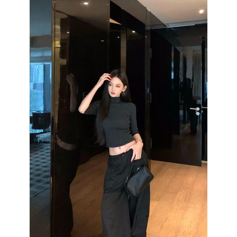 Kumikumi Fashion Set Solid Temperament Long sleeve Knit Women Autumn Slimming Versatile Casual Pants Two-piece Set