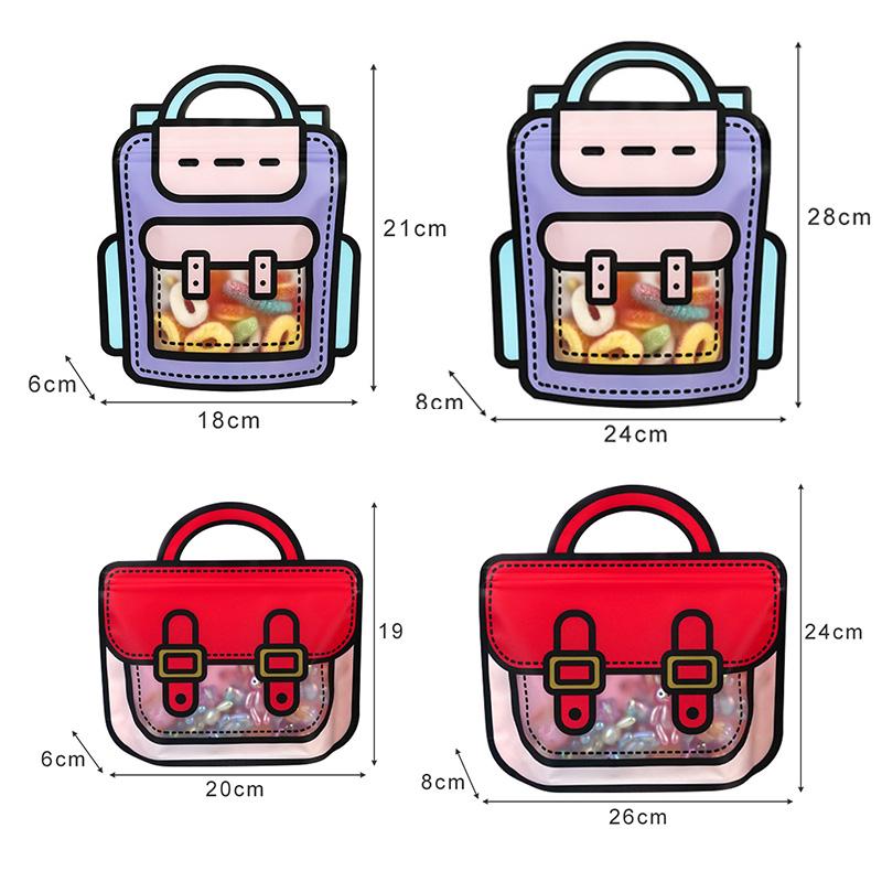 5PCS Handbags Gifts Packaging Bags School Bags Shape Candy Snack Self-sealing Bag with Zipper Birthday Party Gifts Decoration