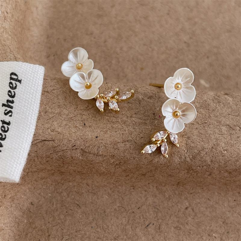Koreanische Elegante Weiße Blume Ohrstecker Luxus Kristall Ohrringe Süße Unregelmäßige Party Hochzeit Schmuck Geschenke