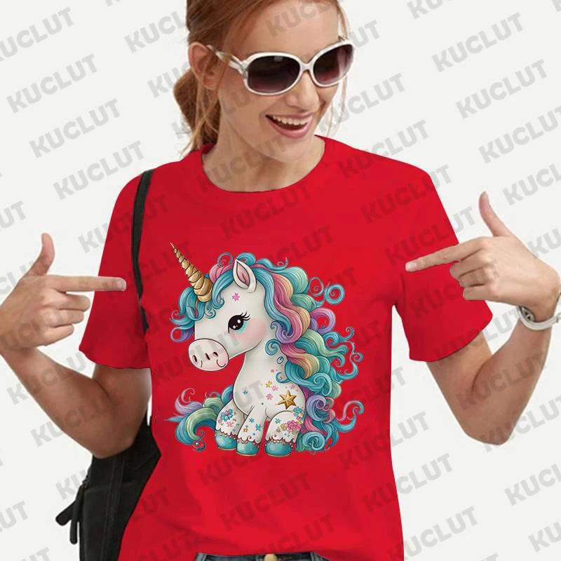 T-shirts for Women Fuuny Unicorn Lovely Print T Shirt Summer Women's T-shirts Casual Harajuku Oversized Female Clothing Tee Tops